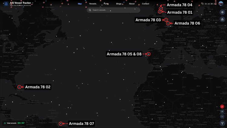 Ocean Infinity's Armada Fleet in Voyage Radar Map