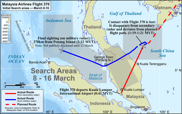 Initial search for MH370